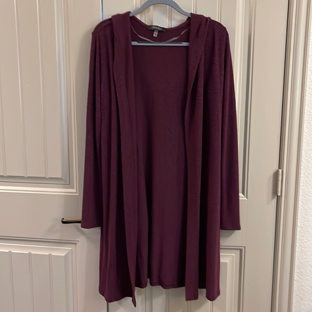 Laila Jayde Hooded Cardi, medium, wine color